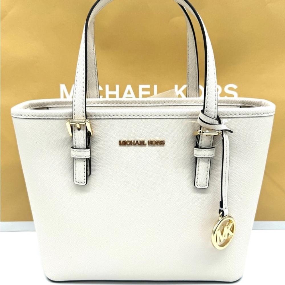 Michael Kors XS Jet Set Travel Top Zip Tote Bag Optic White